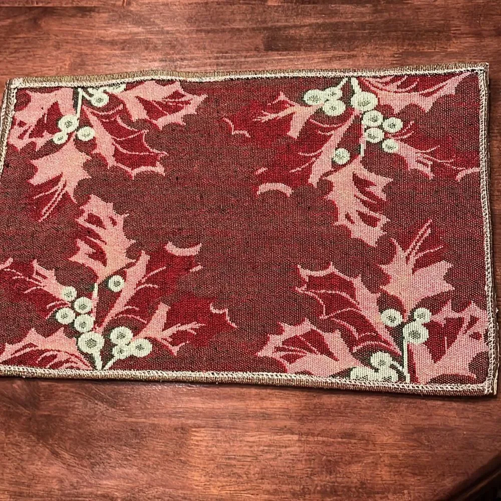 Set of 2 Christmas Holly Tapestry Table Placemats